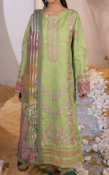 Ellena Tan Green Lawn Suit | Pakistani Lawn Suits- Image 1