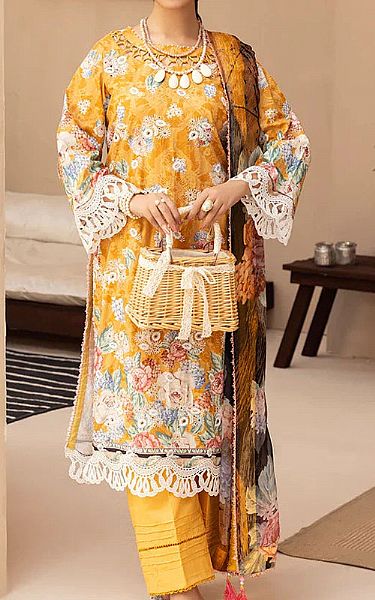 Ellena Mustard Lawn Suit | Pakistani Lawn Dress in USA- Image 1
