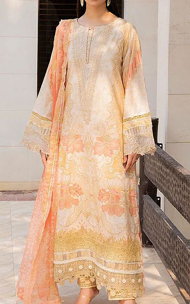 Ellena Ivory/Peach Lawn Suit | Pakistani Lawn Dress in USA- Image 1