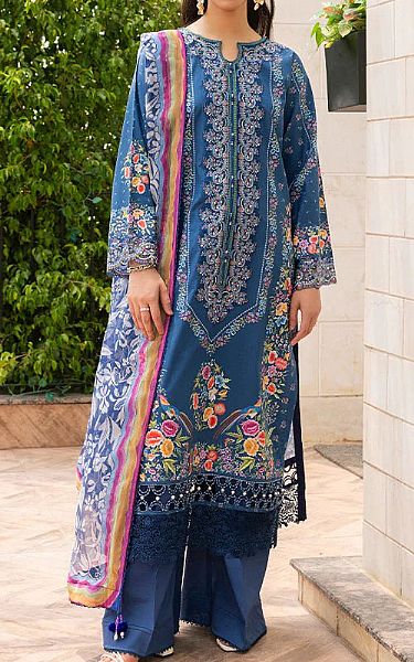 Ellena Denim Blue Lawn Suit | Pakistani Lawn Dress in USA- Image 1