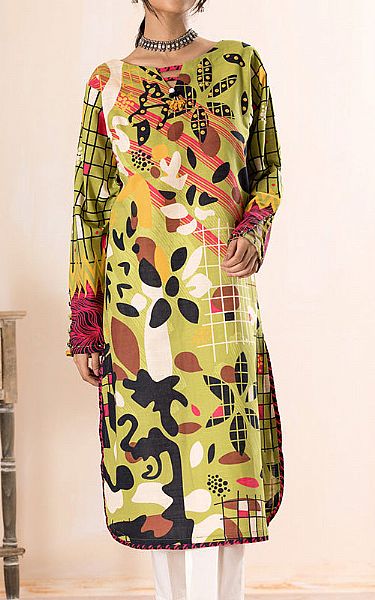 Ellena Lime Green Khaddar Kurti | Pakistani Winter Dresses- Image 1