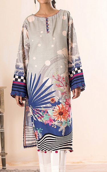 Ellena Light Grey Khaddar Kurti | Pakistani Winter Dresses- Image 1