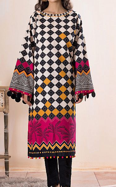Ellena Ivory/Black Khaddar Kurti | Pakistani Winter Dresses- Image 1