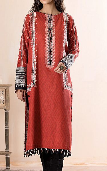 Ellena Vermilion Red Khaddar Kurti | Pakistani Winter Dresses- Image 1