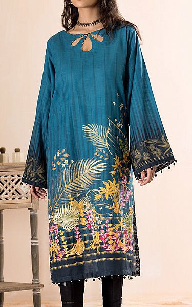 Ellena Teal Khaddar Kurti | Pakistani Winter Dresses- Image 1