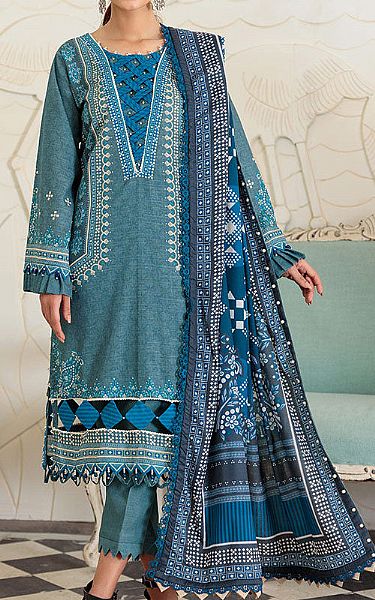 Ellena Light Turquoise Khaddar Suit | Pakistani Winter Dresses- Image 1