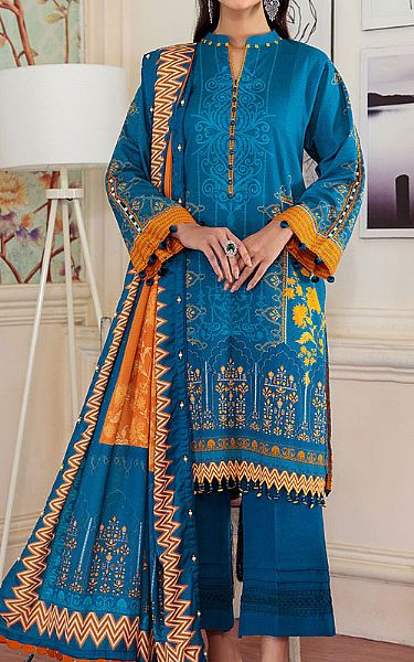 Ellena Denim Blue Khaddar Suit | Pakistani Winter Dresses- Image 1
