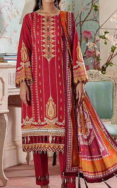 Ellena Crimson Khaddar Suit | Pakistani Winter Dresses- Image 1