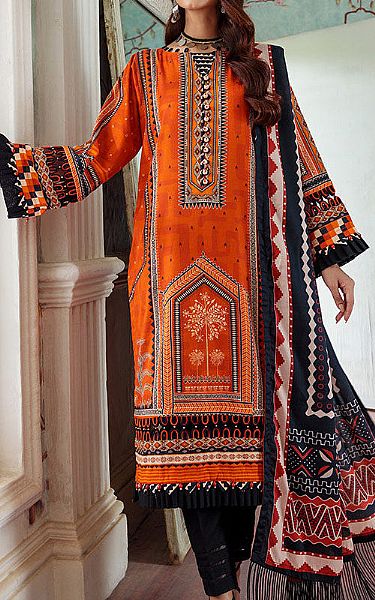 Ellena Orange Khaddar Suit | Pakistani Winter Dresses- Image 1