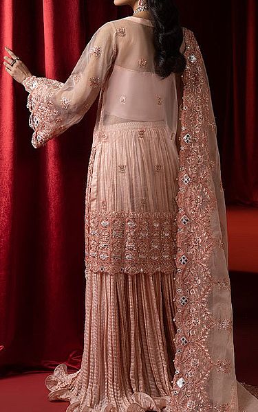 Ellena Peach Organza Suit | Pakistani Embroidered Chiffon Dresses- Image 2