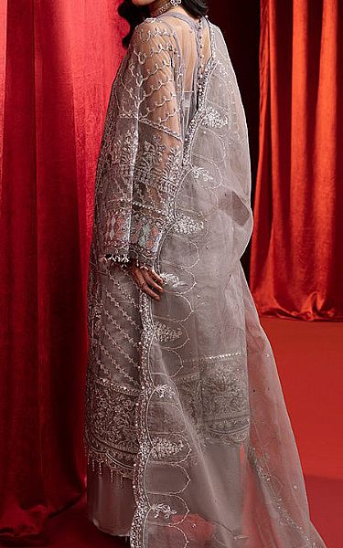 Ellena Grey Net Suit | Pakistani Embroidered Chiffon Dresses- Image 2