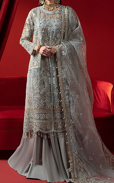 Ellena Light Turquoise Organza Suit | Pakistani Embroidered Chiffon Dresses- Image 1