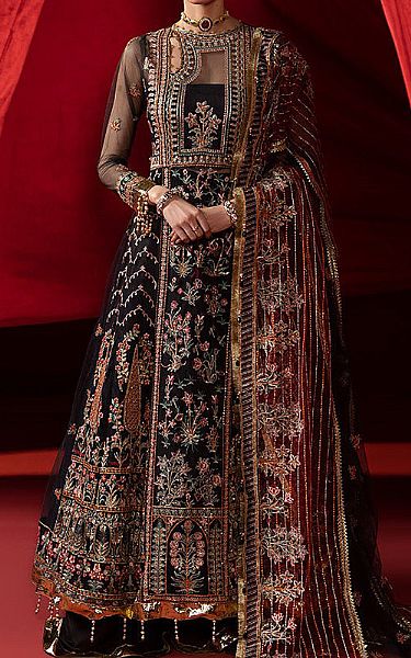 Ellena Black Net Suit | Pakistani Embroidered Chiffon Dresses- Image 1
