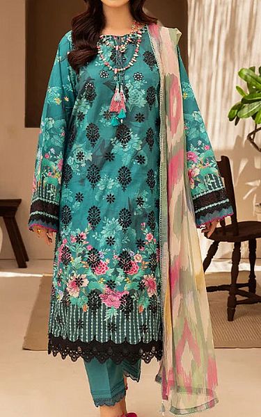 Ellena Teal Lawn Suit | Pakistani Lawn Dress in USA- Image 1
