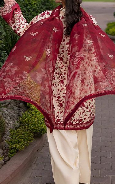 Ellena Off White/Maroon Lawn Suit | Pakistani Lawn Dress in USA- Image 2