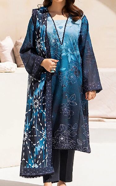 Ellena Teal/Black Lawn Suit | Pakistani Lawn Dress in USA- Image 1