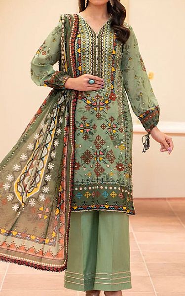 Ellena Pistachio Green Lawn Suit | Pakistani Lawn Dress in USA- Image 1