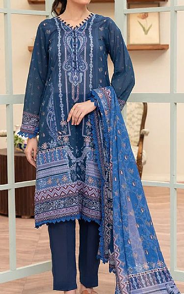 Ellena Denim Blue Lawn Suit | Pakistani Lawn Dress in USA- Image 1