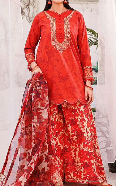 Ellena Persian Red Lawn Suit | Pakistani Lawn Dress in USA- Image 1