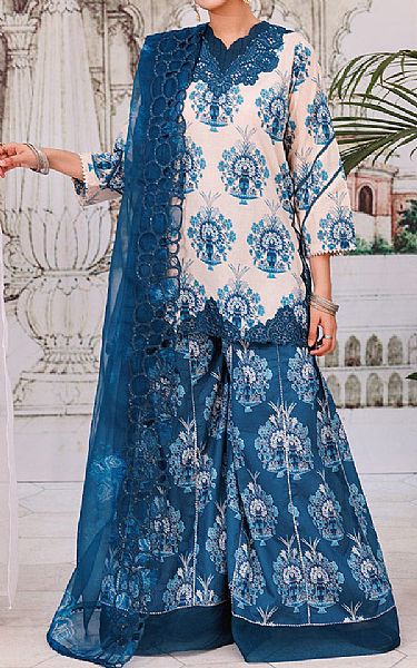 Ellena Off White/Blue Lawn Suit | Pakistani Lawn Dress in USA- Image 1