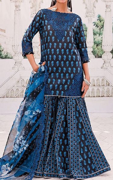 Ellena Black/Blue Lawn Suit | Pakistani Lawn Dress in USA- Image 1