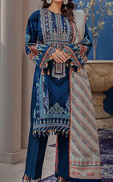 Ellena Oxford Blue Khaddar Suit | Pakistani Winter Dresses- Image 1