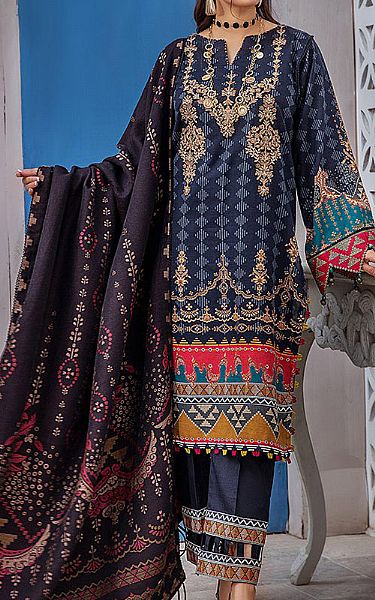 Ellena Navy Khaddar Suit | Pakistani Winter Dresses- Image 1