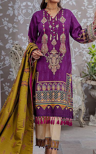 Ellena Plum Khaddar Suit | Pakistani Winter Dresses- Image 1