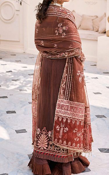Emaan Adeel Redwood Brown Organza Suit | Pakistani Embroidered Chiffon Dresses USA- Image 2