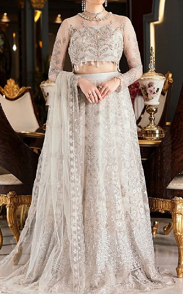 Emaan Adeel White Net Suit | Pakistani Wedding Dresses- Image 1