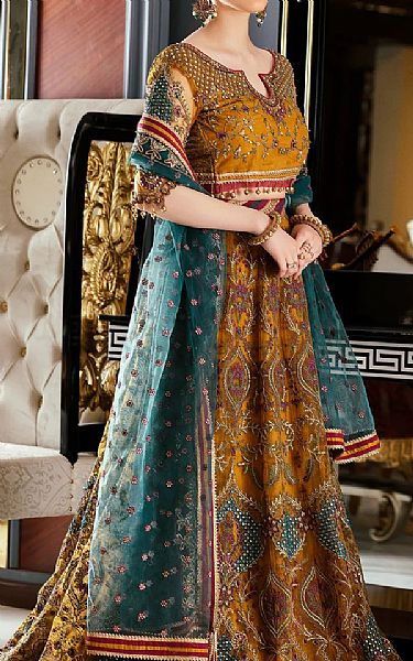Emaan Adeel Orange Net Suit | Pakistani Wedding Dresses- Image 2