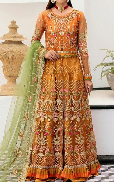Emaan Adeel Orange Net Suit | Pakistani Wedding Dresses- Image 1