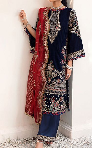 Emaan Adeel Dark Blue Velvet Suit | Pakistani Winter Dresses- Image 2