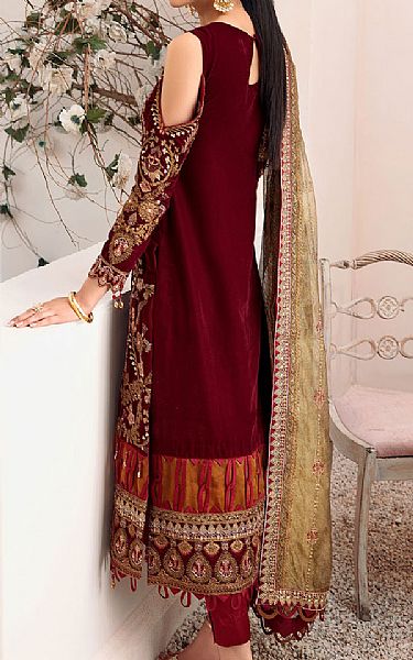 Emaan Adeel Maroon Velvet Suit | Pakistani Winter Dresses- Image 2