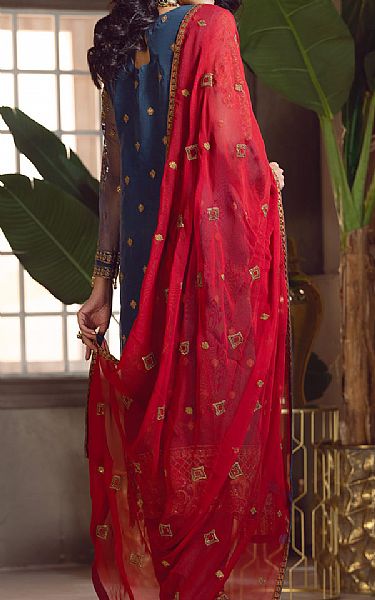 Emaan Adeel Denim Blue Organza Suit | Pakistani Embroidered Chiffon Dresses- Image 2