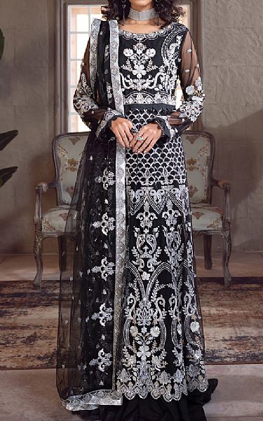 Emaan Adeel Black Net Suit | Pakistani Embroidered Chiffon Dresses USA- Image 1