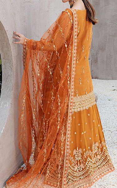 Emaan Adeel Orange Net Suit | Pakistani Embroidered Chiffon Dresses- Image 2