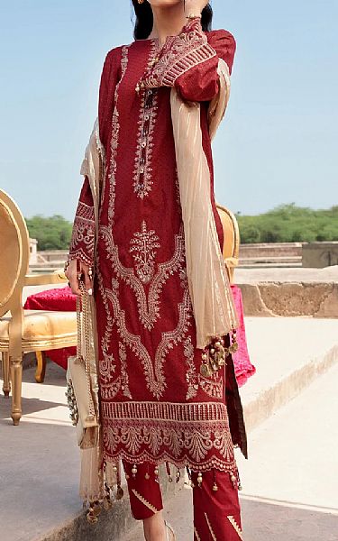 Emaan Adeel Maroon Lawn Suit | Pakistani Dresses in USA- Image 1