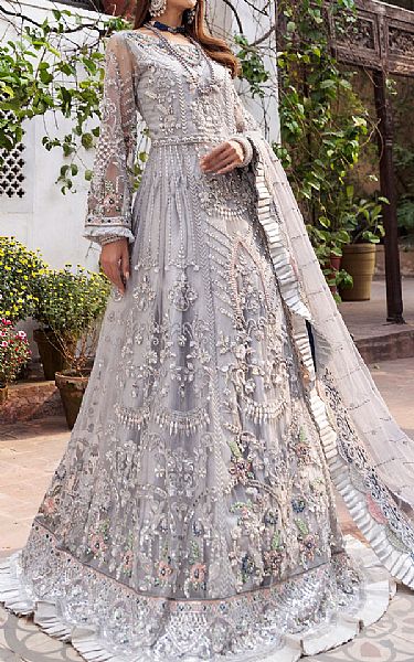 Emaan Adeel Light Grey Net Suit | Pakistani Dresses in USA- Image 1