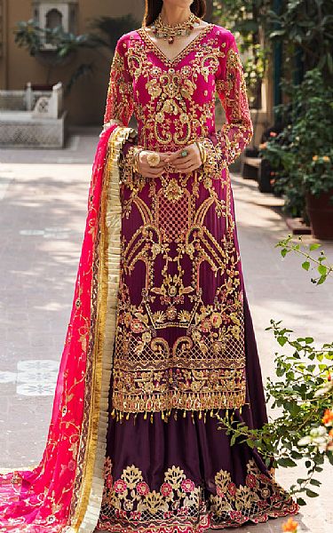 Emaan Adeel Magenta/Indigo Chiffon Suit | Pakistani Dresses in USA- Image 1