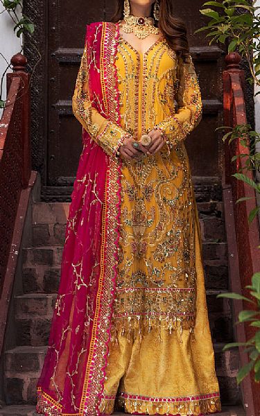 Emaan Adeel Mustard Chiffon Suit | Pakistani Dresses in USA- Image 1