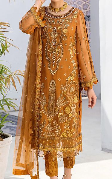 Emaan Adeel Orange Chiffon Suit | Pakistani Dresses in USA- Image 1