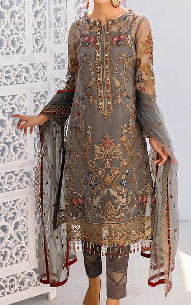 Emaan Adeel Grey Organza Suit | Pakistani Dresses in USA- Image 1