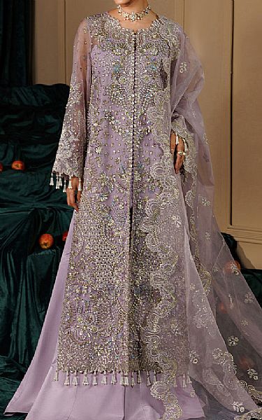 Emaan Adeel Lavender Organza Suit | Pakistani Embroidered Chiffon Dresses USA- Image 1