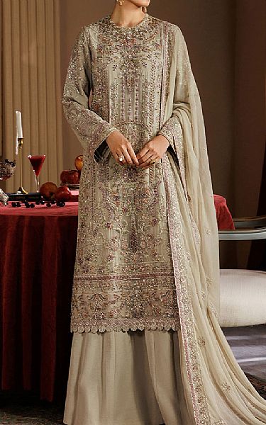 Emaan Adeel Fawn Chiffon Suit | Pakistani Embroidered Chiffon Dresses USA- Image 1