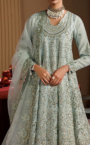 Emaan Adeel Light Turquoise Organza Suit | Pakistani Embroidered Chiffon Dresses USA- Image 2
