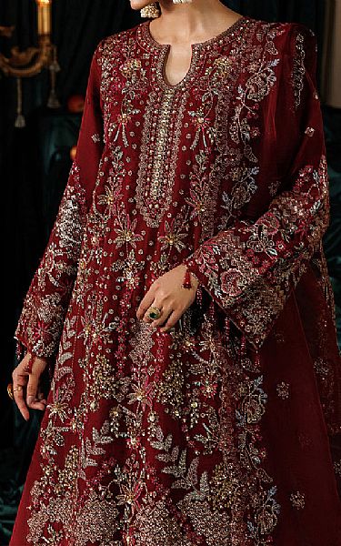 Emaan Adeel Scarlet Organza Suit | Pakistani Embroidered Chiffon Dresses USA- Image 2