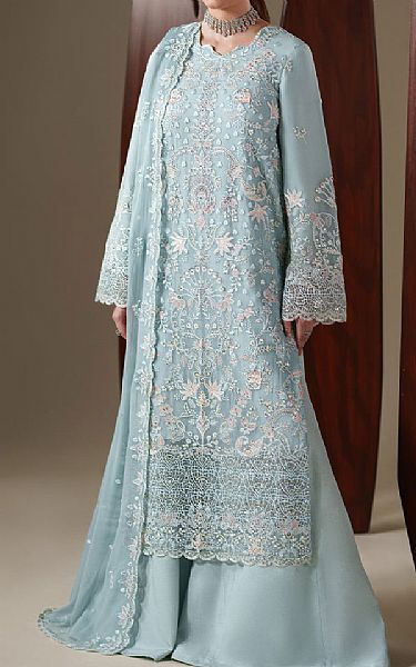 Emaan Adeel Turquoise Chiffon Suit | Pakistani Embroidered Chiffon Dresses USA- Image 1