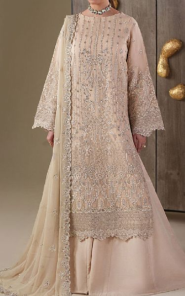Emaan Adeel Peach Chiffon Suit | Pakistani Embroidered Chiffon Dresses USA- Image 1
