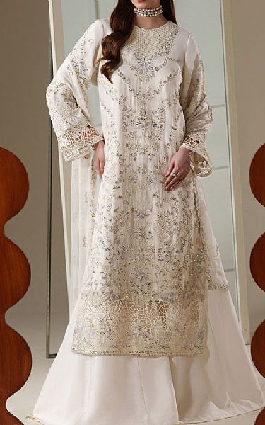 Emaan Adeel Off-white Chiffon Suit | Pakistani Embroidered Chiffon Dresses USA- Image 1